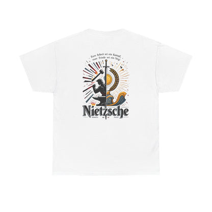 Unisex T-Shirt mit Zitat - Nietzsche - Arbeit sei ein Kampf (Druck hinten) – back