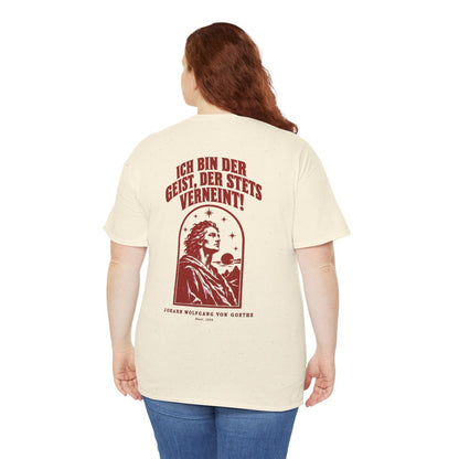 Unisex T-Shirt mit Zitat - Goethe - Ich bin der Geist, der stets verneint (Druck hinten) – person-5-back