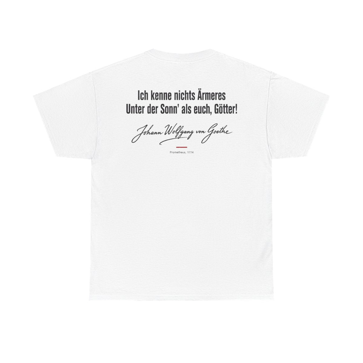 Unisex T-Shirt mit Zitat - Goethe - Ich kenne nichts Ärmeres Signatur (Druck hinten) – back