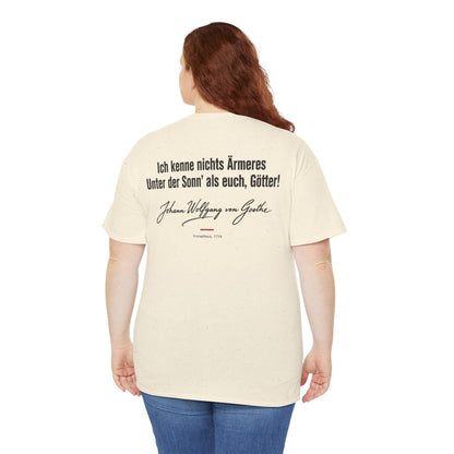 Unisex T-Shirt mit Zitat - Goethe - Ich kenne nichts Ärmeres Signatur (Druck hinten) – person-5-back