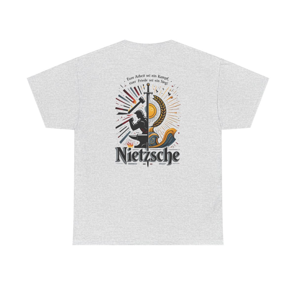 Unisex T-Shirt mit Zitat - Nietzsche - Arbeit sei ein Kampf (Druck hinten) – back