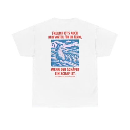 Unisex T-Shirt mit Zitat - Goethe - Schäfer und Schaf (Plakat) (Druck hinten) – back