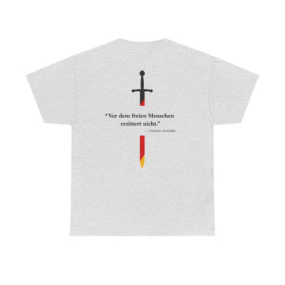 Unisex T-Shirt mit Zitat - Schiller - Vor dem freien Menschen (Druck hinten) – back