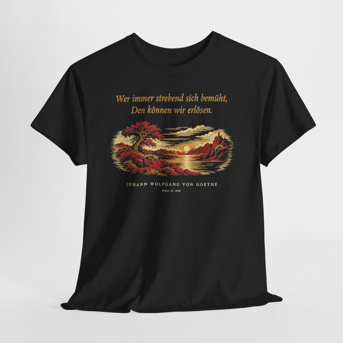Unisex T-Shirt mit Zitat - Goethe - Wer immer strebend sich bemüht – hanging-1