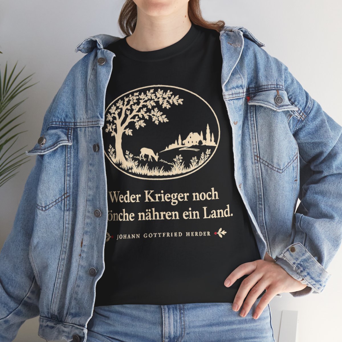 Unisex T-Shirt mit Zitat - Herder - Weder Krieger noch Mönche nähren ein Land Scherenschnitt – lifestyle