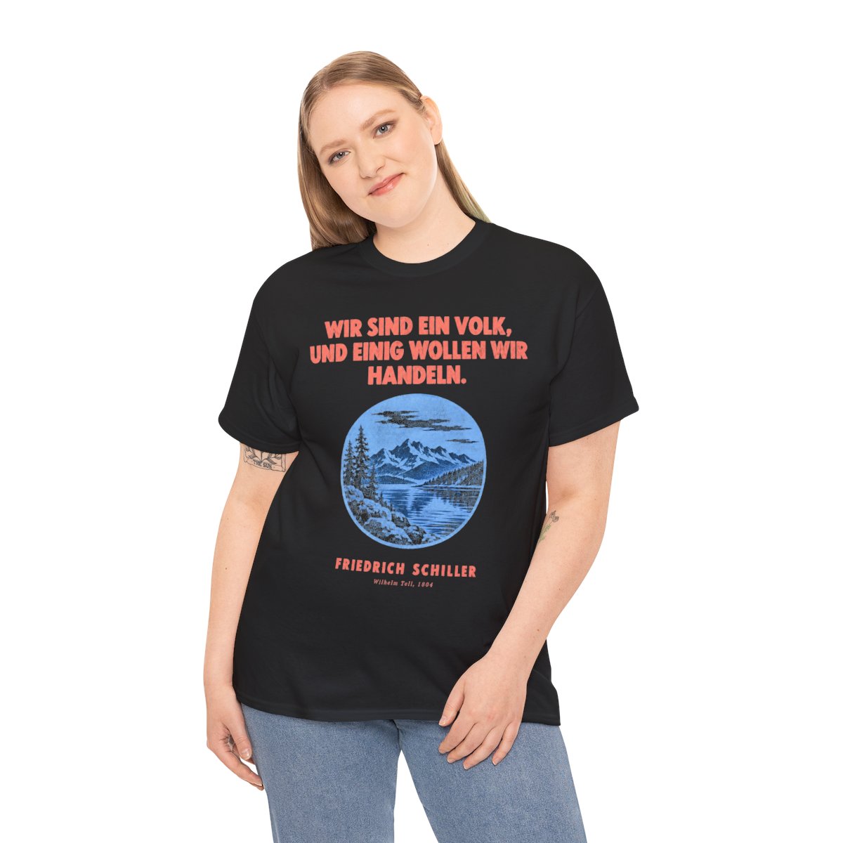 Unisex T-Shirt mit Zitat - Schiller - Wir sind ein Volk Plakat – person-2