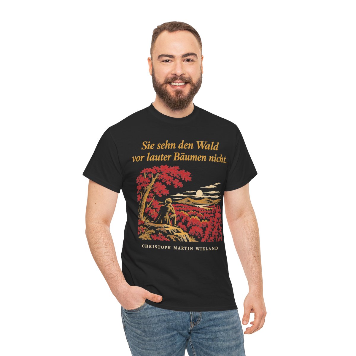 Unisex T-Shirt mit Zitat - Wieland - Sie sehn den Wald vor Nachtstück – person-3
