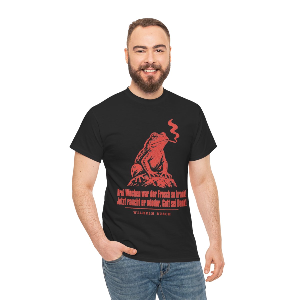 Unisex T-Shirt mit Zitat - Busch - Drei Wochen war der Frosch so krank Vintage – person-3