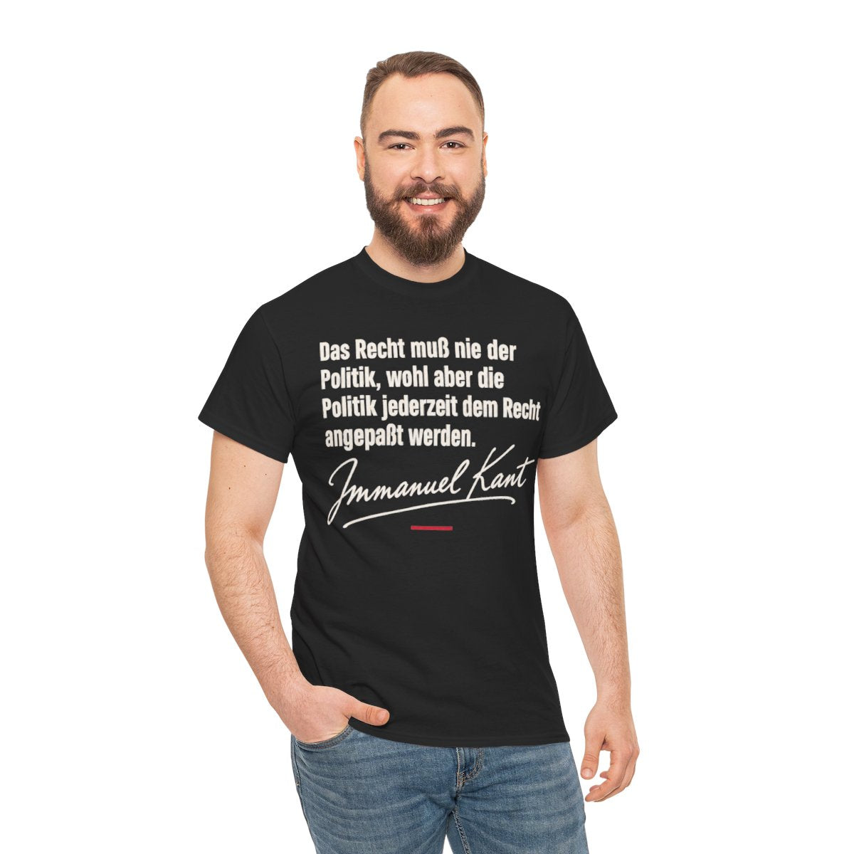 Unisex T-Shirt mit Zitat - Kant - Das Recht muß nie Signatur – person-3