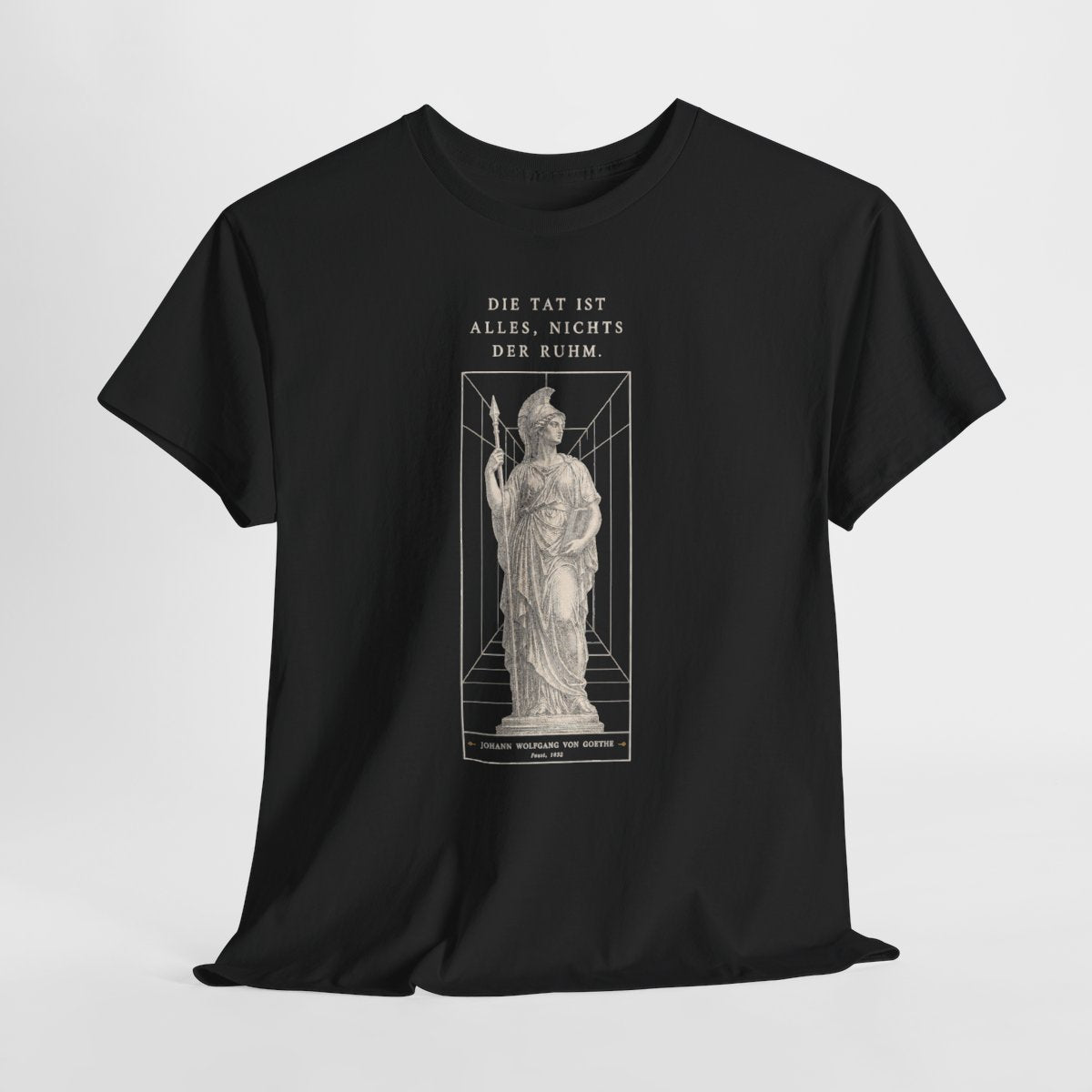 Unisex T-Shirt mit Zitat - Goethe - Die Tat ist alles, nichts der Ruhm – hanging-1
