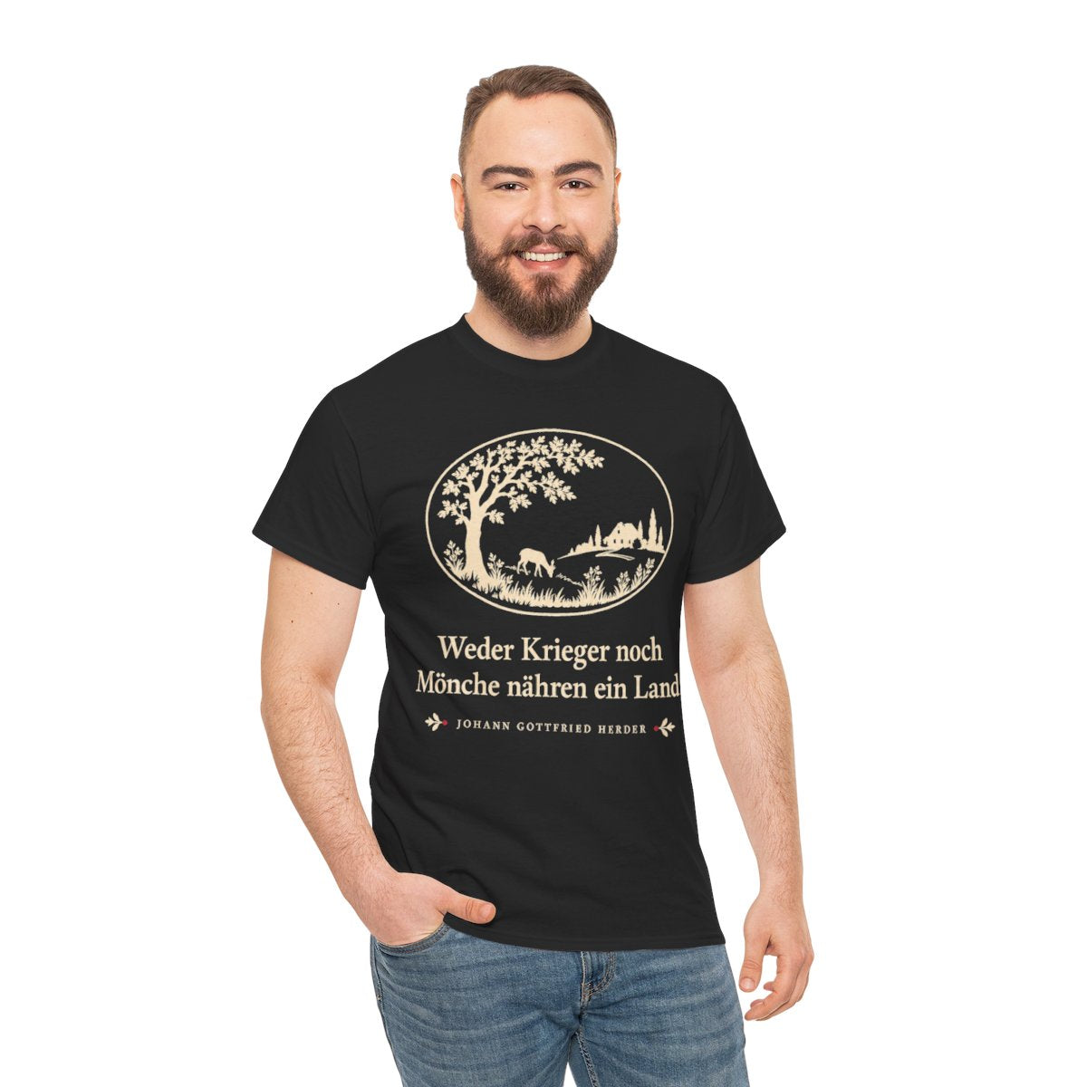 Unisex T-Shirt mit Zitat - Herder - Weder Krieger noch Mönche nähren ein Land Scherenschnitt – person-3