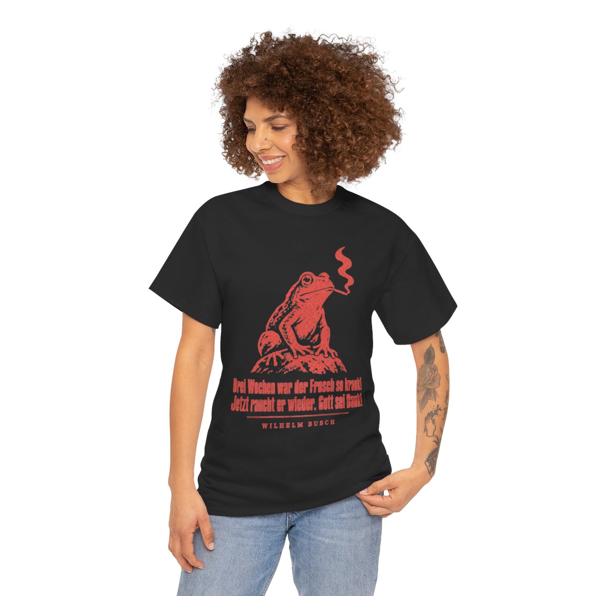Unisex T-Shirt mit Zitat - Busch - Drei Wochen war der Frosch so krank Vintage – person-1