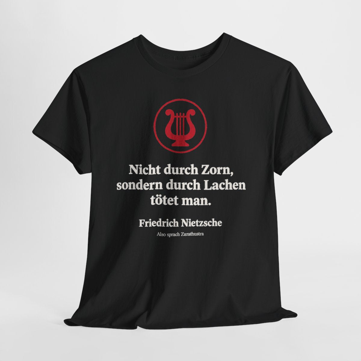 Unisex T-Shirt mit Zitat - Nietzsche - Nicht durch Zorn Symbol – hanging-1