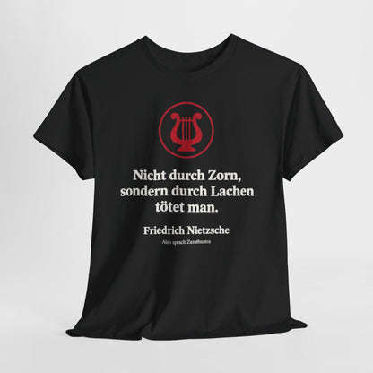 Unisex T-Shirt mit Zitat - Nietzsche - Nicht durch Zorn Symbol – hanging-1