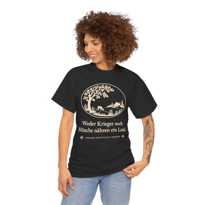 Unisex T-Shirt mit Zitat - Herder - Weder Krieger noch Mönche nähren ein Land Scherenschnitt – person-1