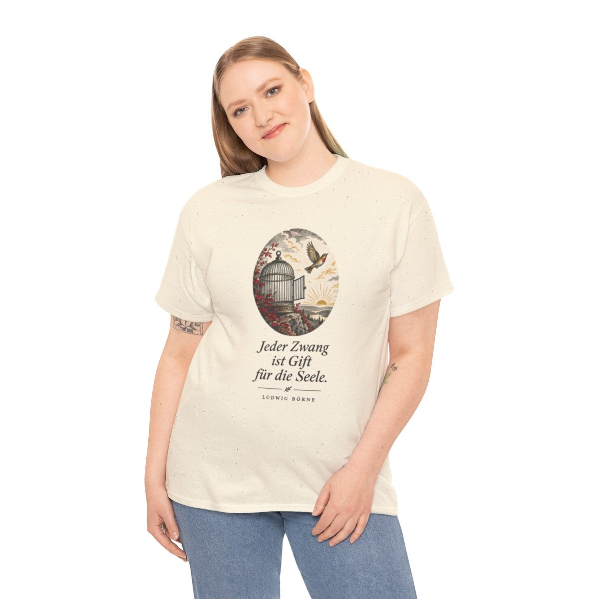 Unisex T-Shirt mit Zitat - Börne - Jeder Zwang ist Gift – person-2