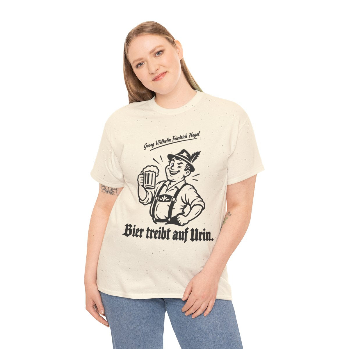 Unisex T-Shirt mit Zitat - Hegel - Bier treibt auf Urin – person-2
