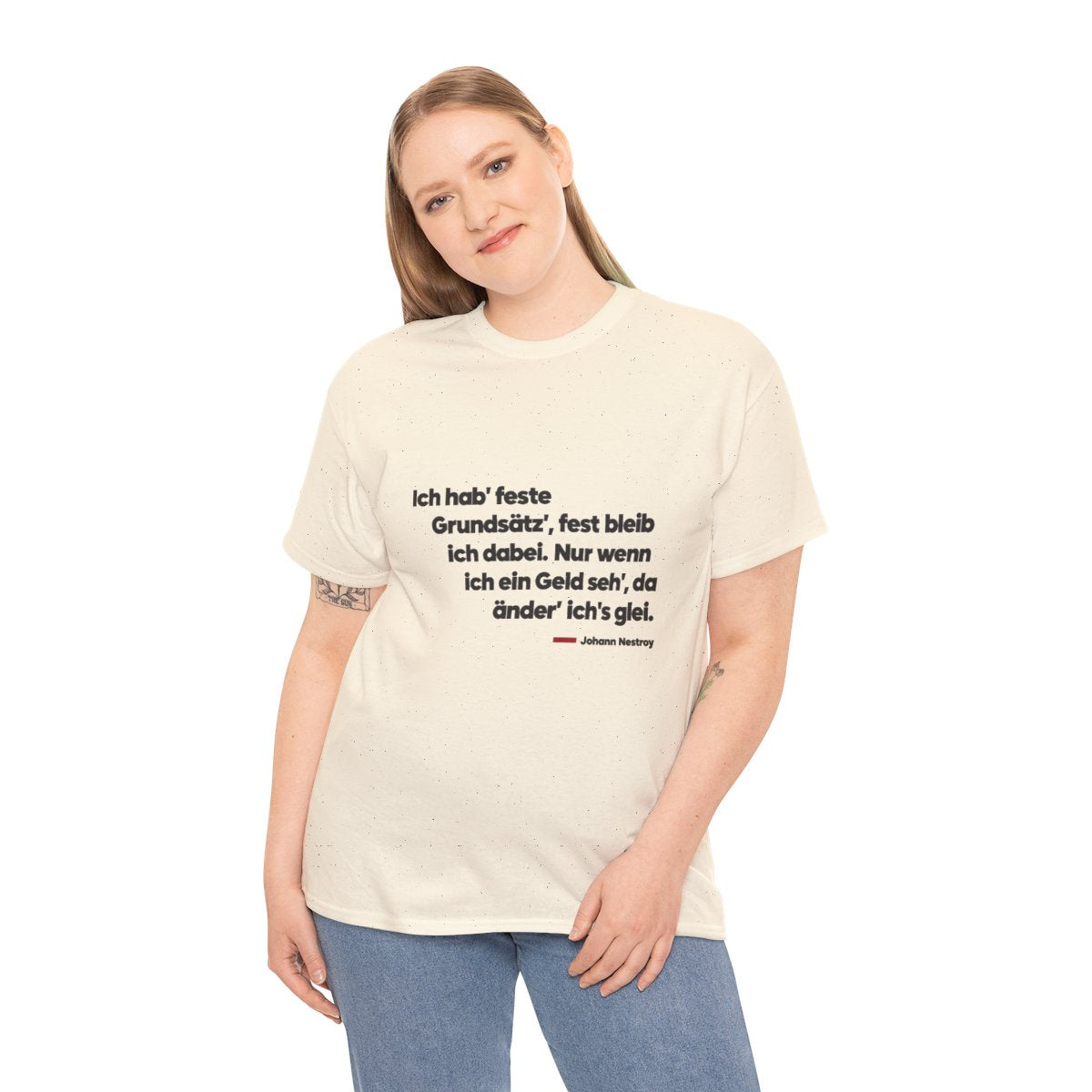 Unisex T-Shirt mit Zitat - Nestroy - Feste Grundsätze – person-2