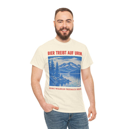 Unisex T-Shirt mit Zitat - Hegel - Bier treibt auf Urin Plakat – person-3