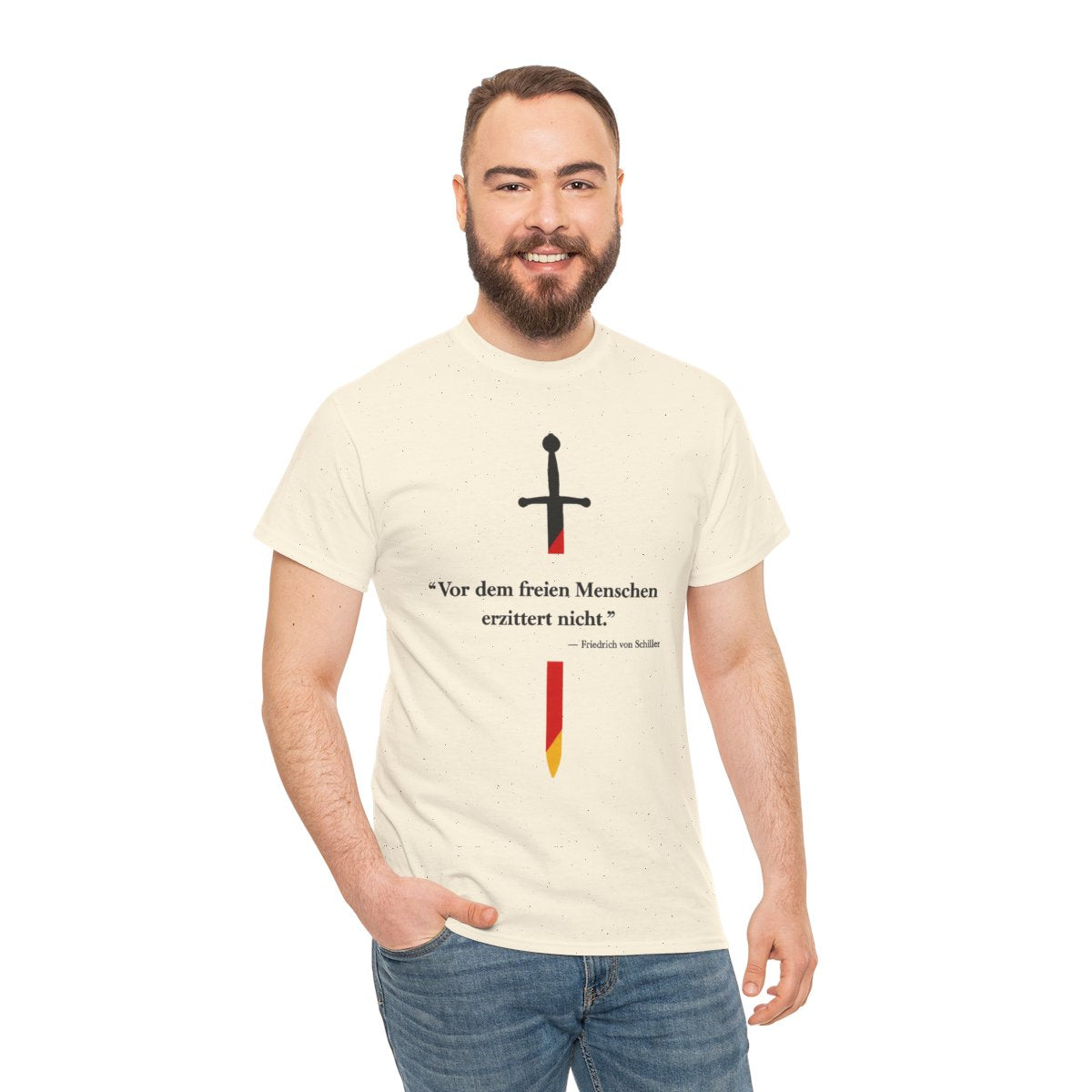 Unisex T-Shirt mit Zitat - Schiller - Vor dem freien Menschen – person-3