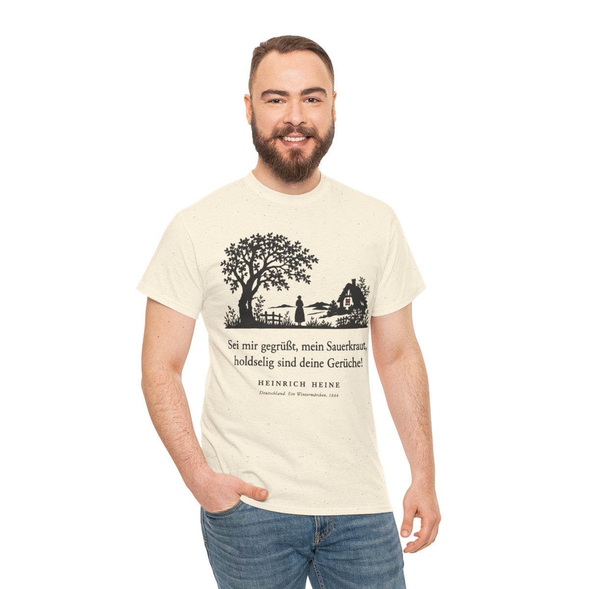 Unisex T-Shirt mit Zitat - Heine - Sei mir gegrüßt, mein Sauerkraut – person-3