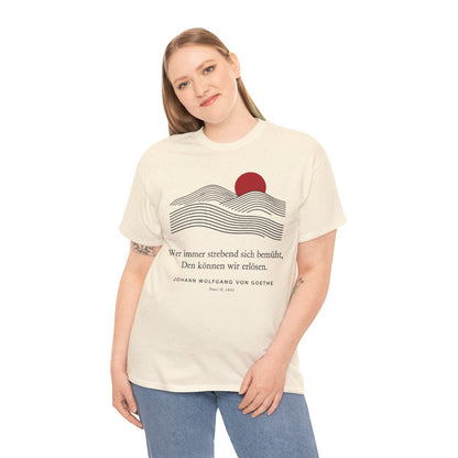 Unisex T-Shirt mit Zitat - Goethe - Wer immer strebend sich bemüht Linien – person-2