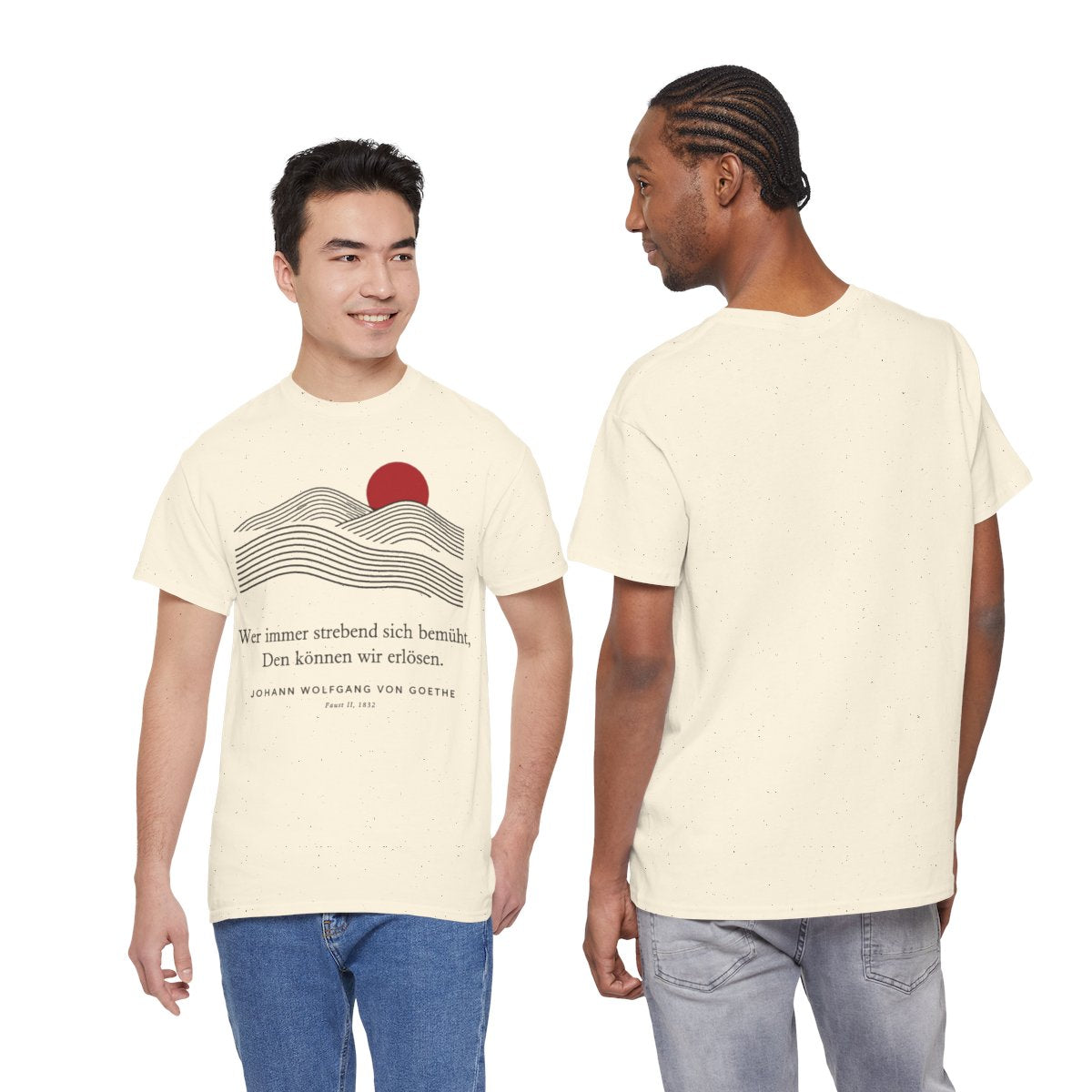 Unisex T-Shirt mit Zitat - Goethe - Wer immer strebend sich bemüht Linien – duo