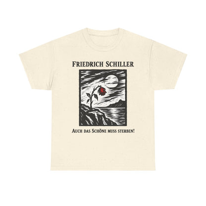 Unisex T-Shirt mit Zitat - Schiller - Auch das Schöne muss sterben Holzschnitt – front