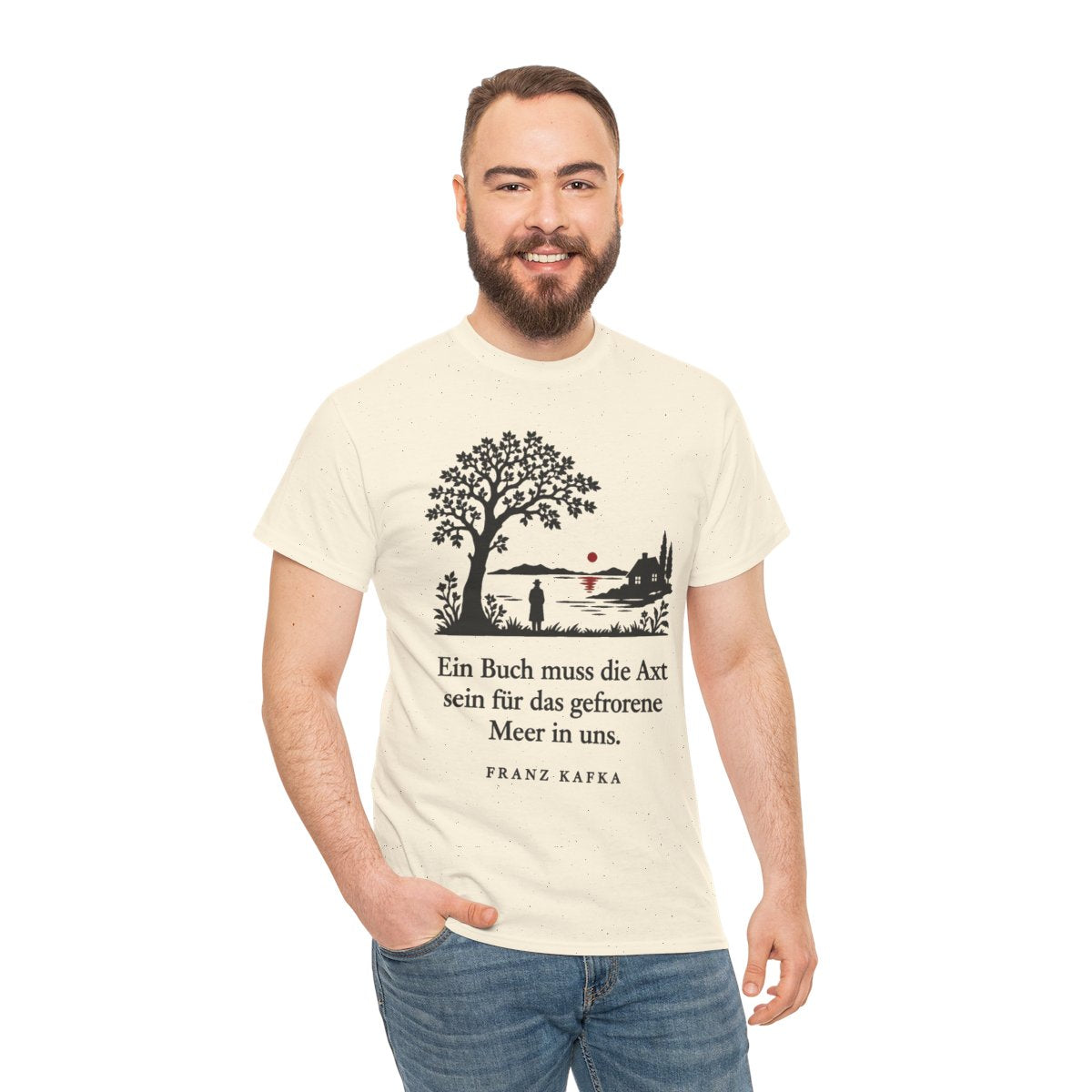 Unisex T-Shirt mit Zitat - Kafka - Ein Buch muss die Axt Scherenschnitt – person-3