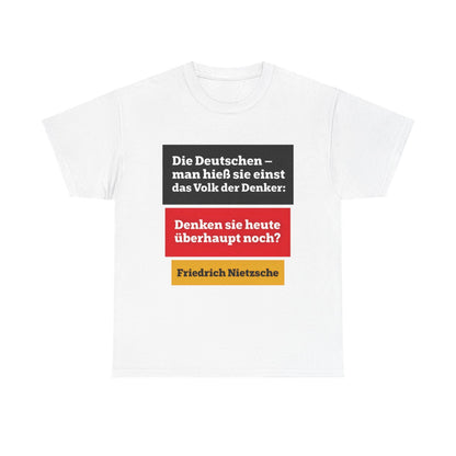Unisex T-Shirt mit Zitat - Nietzsche - Volk der Denker Balken – front