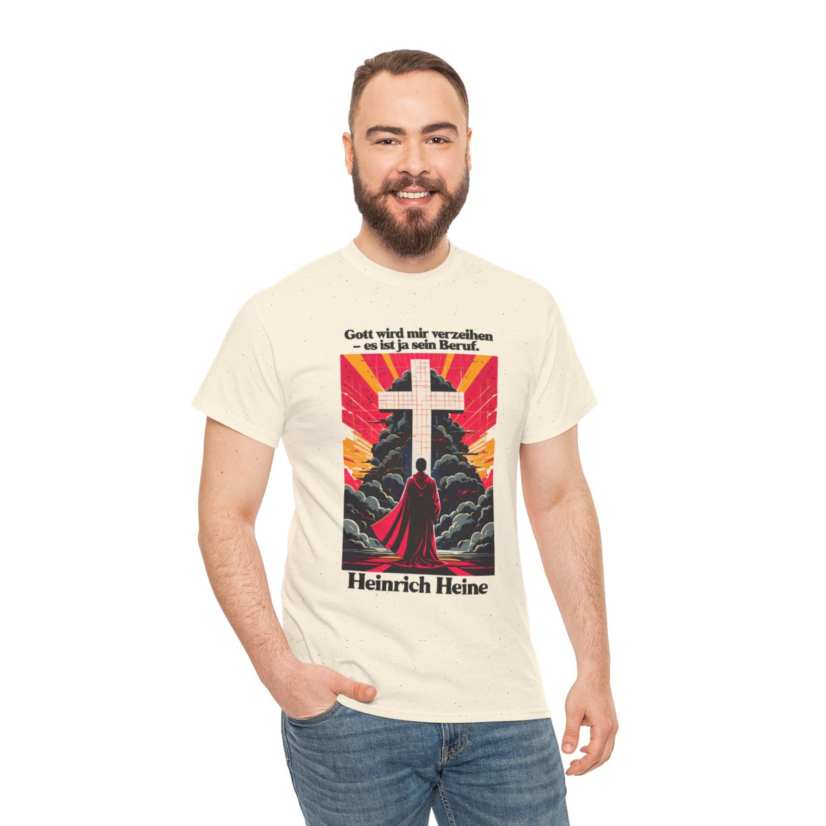 Unisex T-Shirt mit Zitat - Heine - Gott wird mir verzeihen – person-3