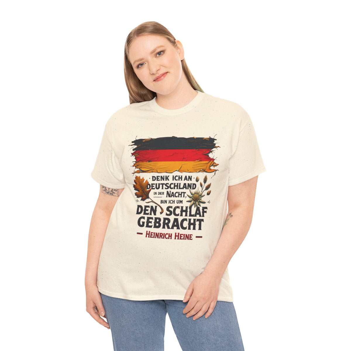 Unisex T-Shirt mit Zitat - Heine - Nachtgedanken Flagge – person-2