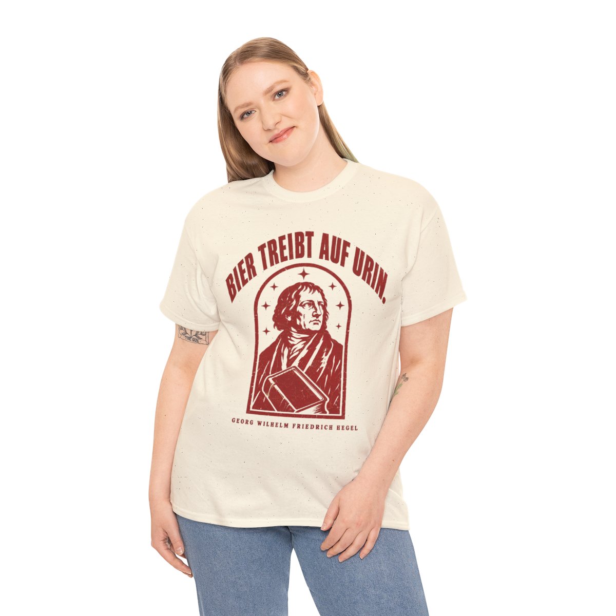 Unisex T-Shirt mit Zitat - Hegel - Bier treibt auf Urin Vintage – person-2