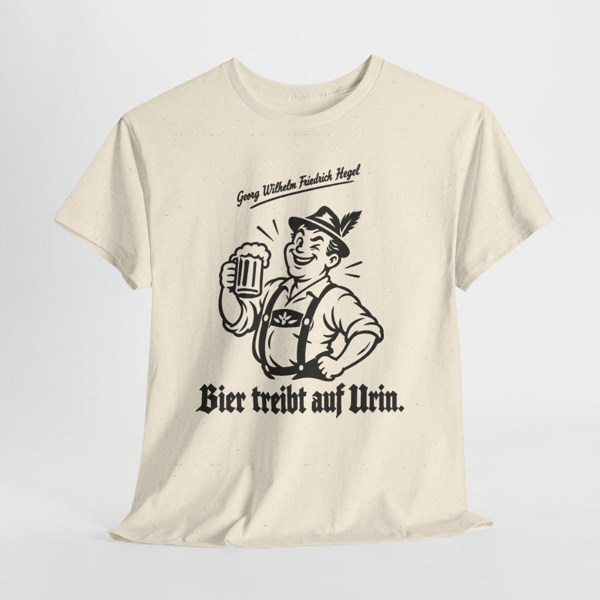 Unisex T-Shirt mit Zitat - Hegel - Bier treibt auf Urin – hanging-1