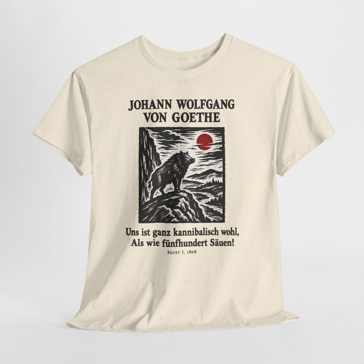 Unisex T-Shirt mit Zitat - Goethe - Uns ist ganz kannibalisch wohl – hanging-1