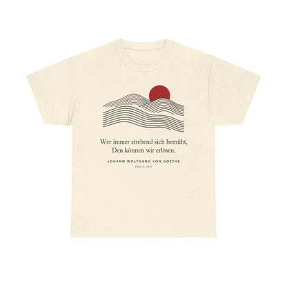Unisex T-Shirt mit Zitat - Goethe - Wer immer strebend sich bemüht Linien – front