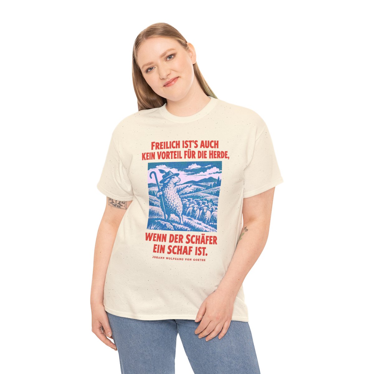 Unisex T-Shirt mit Zitat - Goethe - Schäfer und Schaf (Plakat) – person-2