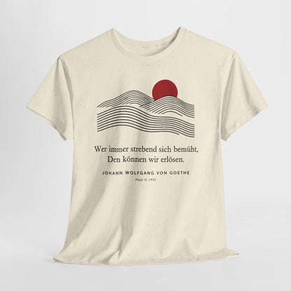 Unisex T-Shirt mit Zitat - Goethe - Wer immer strebend sich bemüht Linien – hanging-1