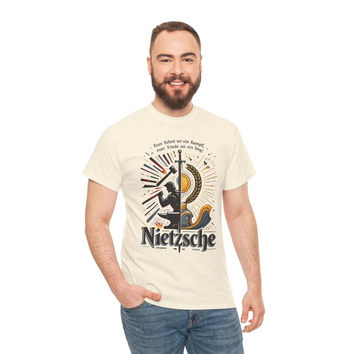 Unisex T-Shirt mit Zitat - Nietzsche - Arbeit sei ein Kampf – person-3