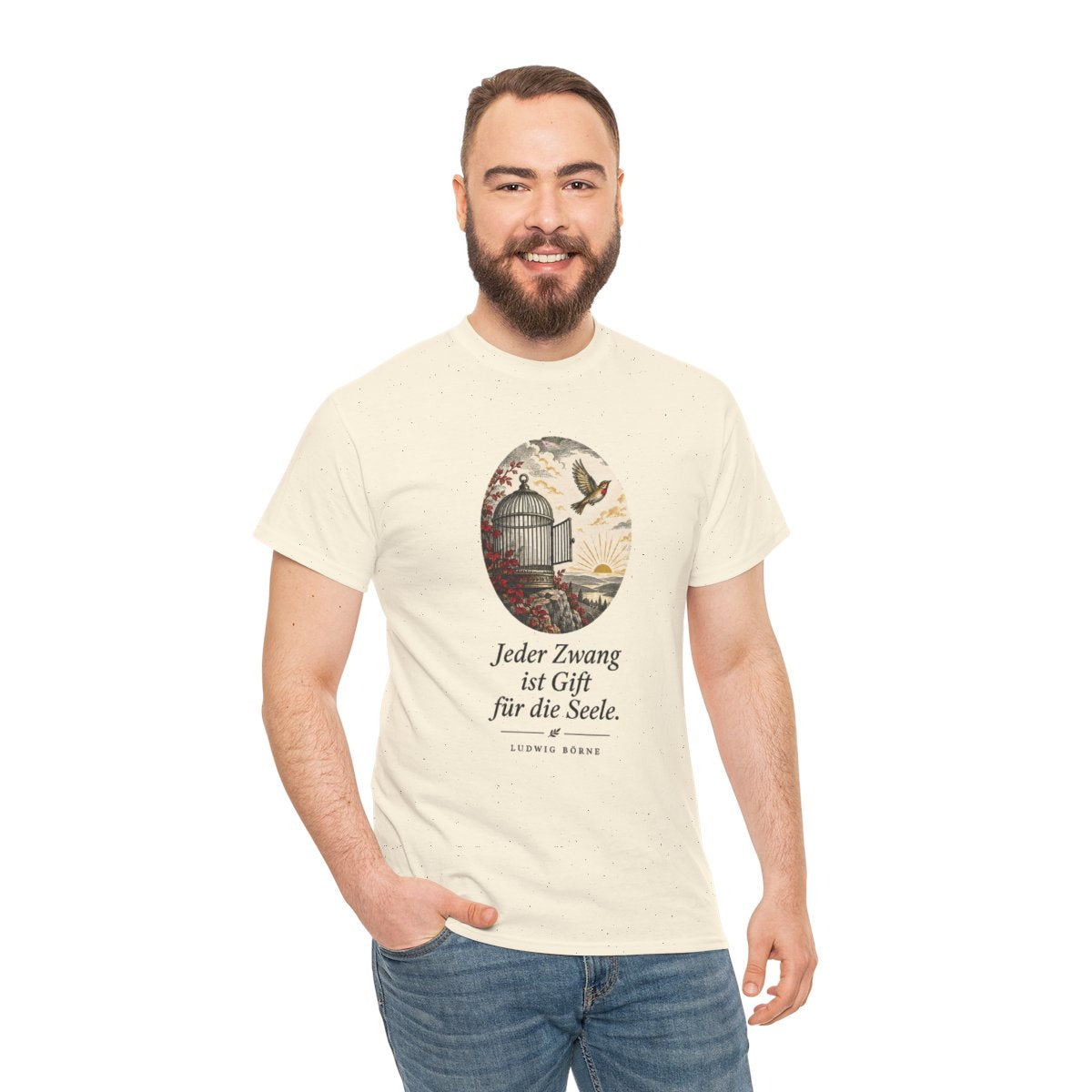 Unisex T-Shirt mit Zitat - Börne - Jeder Zwang ist Gift – person-3