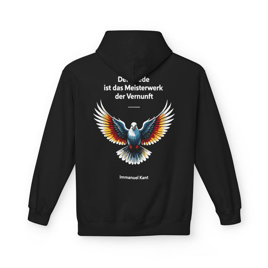 Unisex Fleece Hoodie mit Taube und Zitat - Kant – back