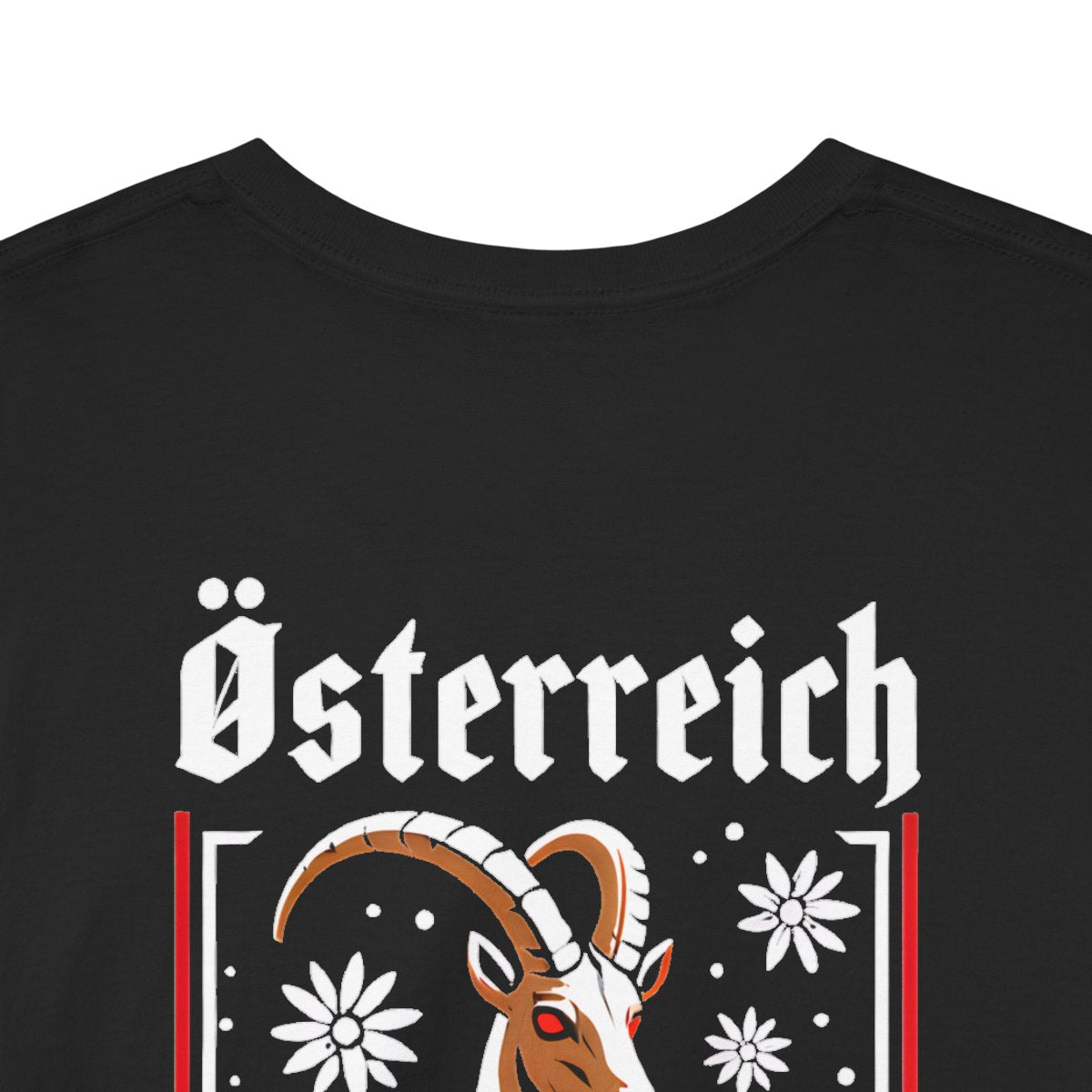 Unisex T-Shirt mit Steinbock und Spruch - Österreich – back-collar-closeup